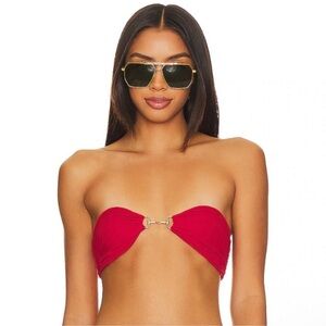 INDAH Cleo Bandeau Bikini Top in Velvet Red Gold Horsebit Gucci Style Small